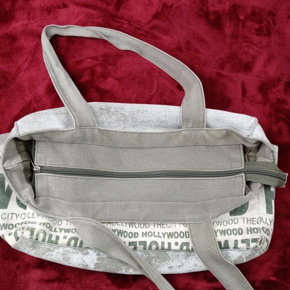 Women's "HOLLYWOOD" Distressed Khaki Green Hobo  Handbag Full Zip Front Pockets - Picture 5 of 6